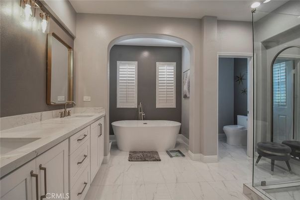 Bathroom, Dual Sink Vanities, Free Standing Baths, Interior, Marble
