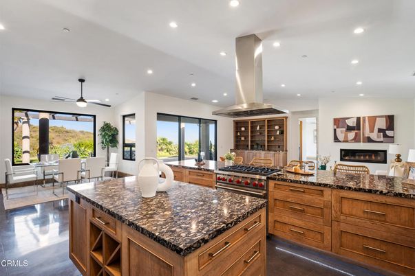 Dining room, Fireplace, Interior, Kitchen, Recessed Lighting, Stainless Steel Appliances