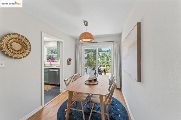 Dining room, Interior, Pendant Lights, Wood Texture Flooring