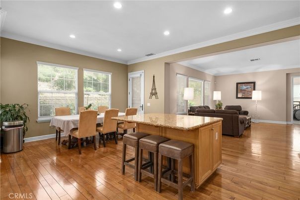 Dining room, Interior, Living room, Recessed Lighting, Wood Texture Flooring