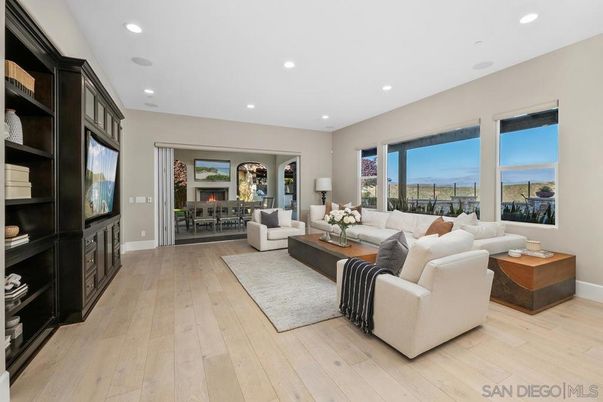 Dining room, Interior, Living room, Recessed Lighting, Water, Wood Texture Flooring