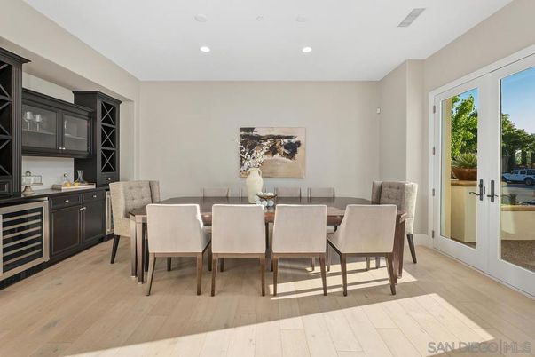 Dining room, Interior, Recessed Lighting, Wood Texture Flooring
