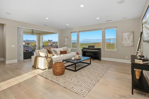 Interior, Living room, Piano, Recessed Lighting, Water, Wood Texture Flooring