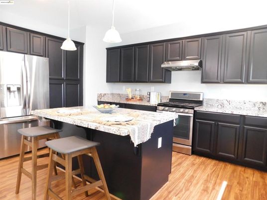 Interior, Kitchen, Pendant Lights, Stainless Steel Appliances, Wood Texture Flooring
