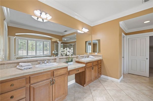 Bathroom, Dual Sink Vanities, Interior, Recessed Lighting, Tile Countertops
