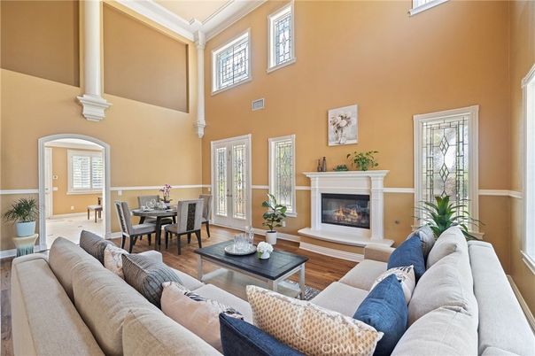 Dining room, Fireplace, Interior, Living room, Wood Texture Flooring