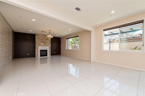 Chandelier, Empty room, Fireplace, Interior, Recessed Lighting