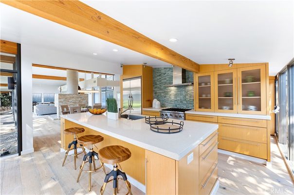 Interior, Kitchen, Recessed Lighting, Stainless Steel Appliances, Wooden Beams, Wood Texture Flooring