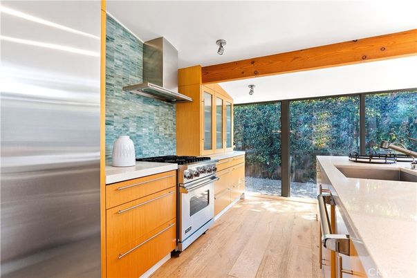 Interior, Kitchen, Stainless Steel Appliances, Wooden Beams, Wood Texture Flooring
