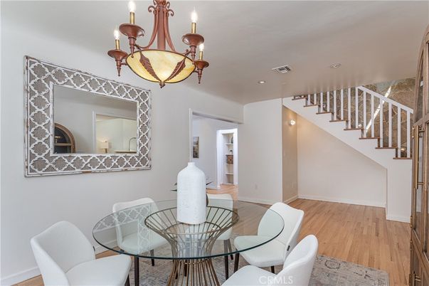 Chandelier, Dining room, Interior, Recessed Lighting, Wood Texture Flooring