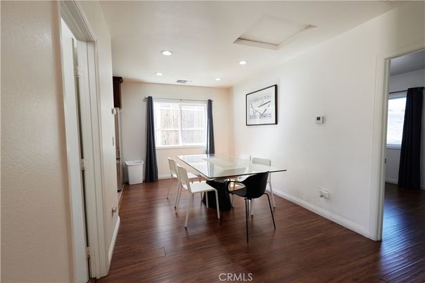 Dining room, Interior, Recessed Lighting, Wood Texture Flooring