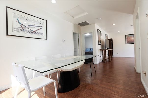 Dining room, Interior, Recessed Lighting, Wood Texture Flooring