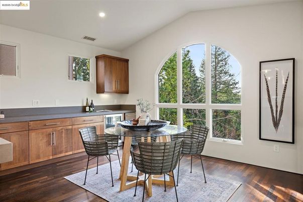 Dining room, Interior, Recessed Lighting, Wood Texture Flooring