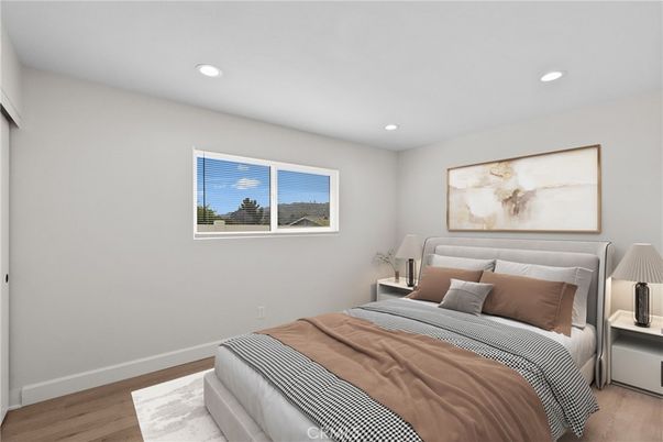 Bedroom, Interior, Recessed Lighting, Wood Texture Flooring