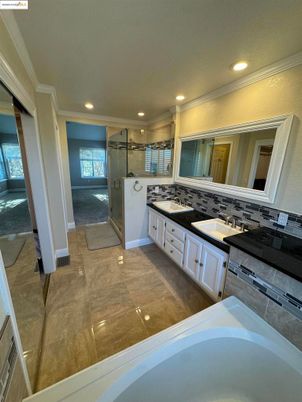 Bathroom, Dual Sink Vanities, Glass Shower, Interior, Recessed Lighting