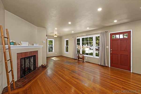 Empty room, Fireplace, Interior, Recessed Lighting, Wood Texture Flooring