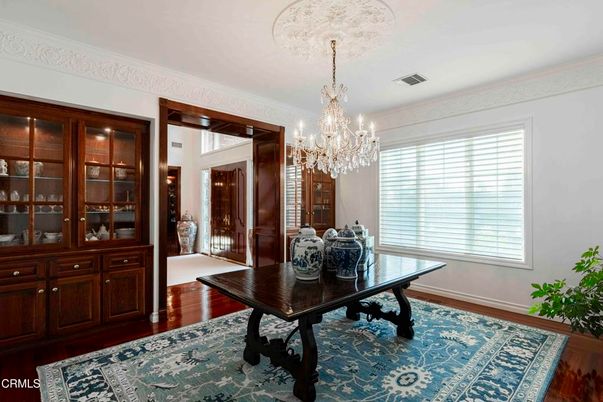 Chandelier, Home Office, Interior, Wood Texture Flooring