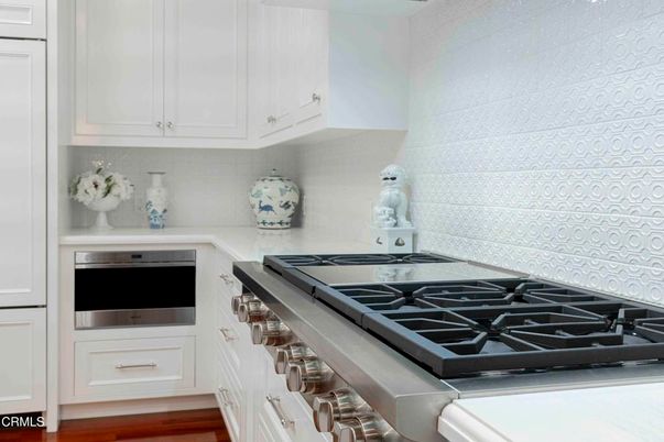 Interior, Kitchen, Tile Countertops, Wood Texture Flooring