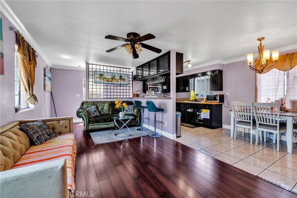 Chandelier, Dining room, Interior, Kitchen, Living room, Wood Texture Flooring