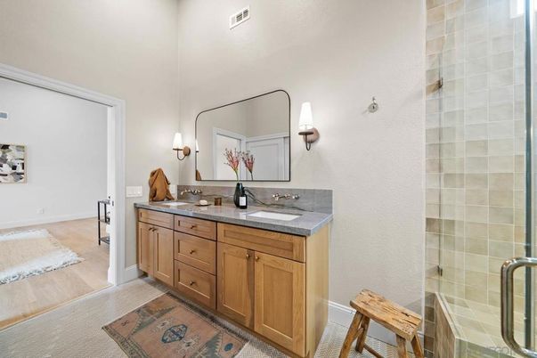 Bathroom, Dual Sink Vanities, Interior, Wood Texture Flooring