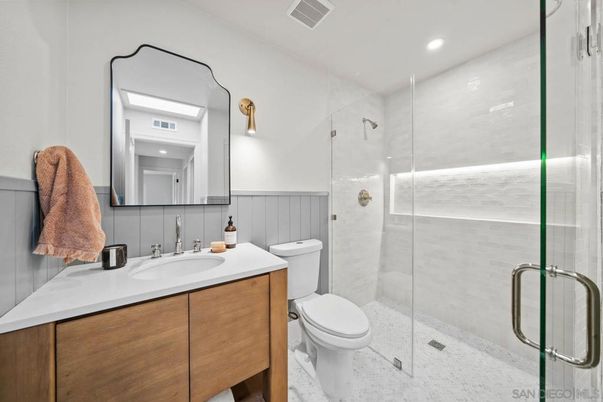 Bathroom, Glass Shower, Interior, Recessed Lighting