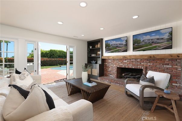 Fireplace, Interior, Living room, Recessed Lighting, Stone Walls