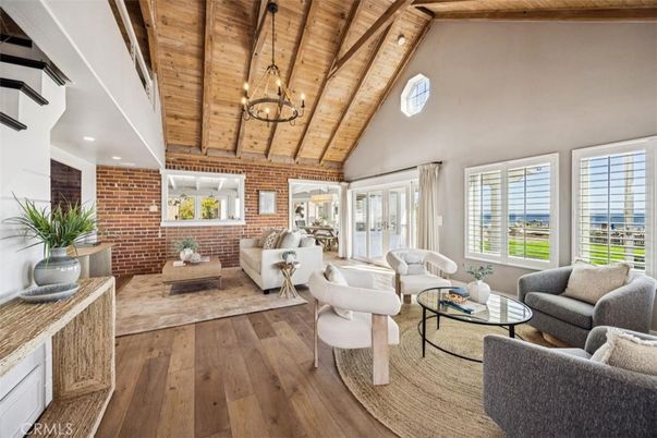 Dining room, Interior, Living room, Recessed Lighting, Stone Walls, Wooden Beams, Wooden Ceilings, Wood Texture Flooring