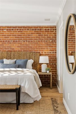 Bedroom, Interior, Stone Walls, Wood Texture Flooring