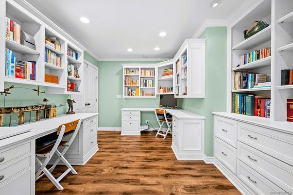 Home Office, Interior, Recessed Lighting, Wood Texture Flooring