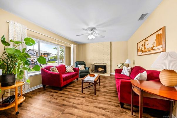 Fireplace, Interior, Living room, Stone Walls, Wood Texture Flooring