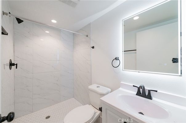 Bathroom, Glass Shower, Interior, Marble Walls, Recessed Lighting