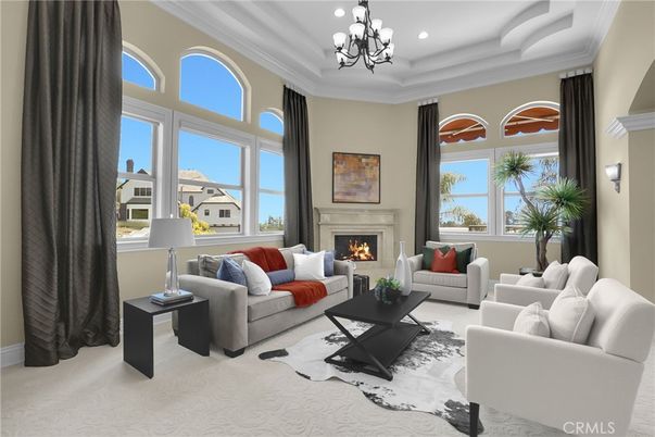 Chandelier, Fireplace, Interior, Living room, Recessed Lighting