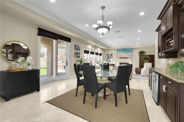 Chandelier, Dining room, Fireplace, Interior, Recessed Lighting