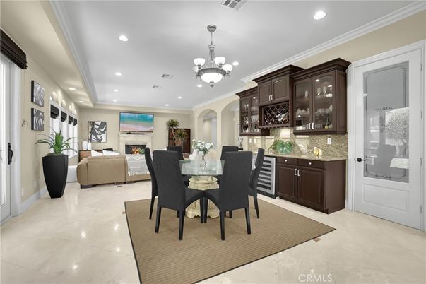 Chandelier, Dining room, Fireplace, Interior, Living room, Recessed Lighting