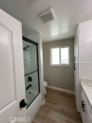 Bathroom, Glass Shower, Interior, Wood Texture Flooring