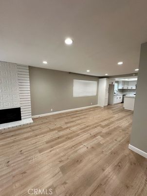 Empty room, Interior, Kitchen, Recessed Lighting, Wood Texture Flooring