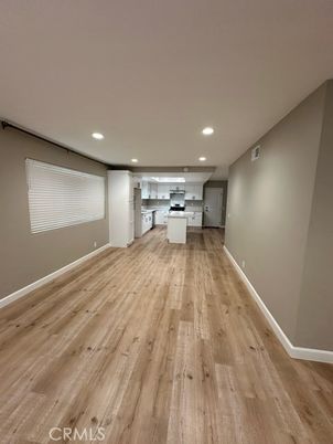 Empty room, Interior, Kitchen, Recessed Lighting, Wood Texture Flooring
