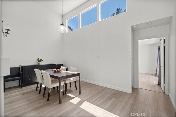 Dining room, Interior, Pendant Lights, Wood Texture Flooring