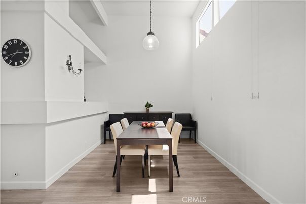 Dining room, Interior, Pendant Lights, Wood Texture Flooring