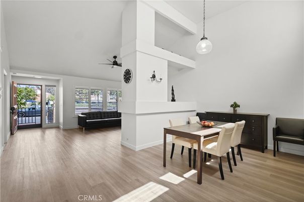 Dining room, Interior, Pendant Lights, Wood Texture Flooring