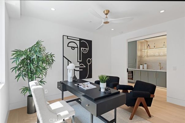 Home Office, Interior, Recessed Lighting, Wood Texture Flooring
