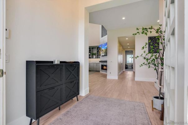Fireplace, Interior, Recessed Lighting, Wood Texture Flooring