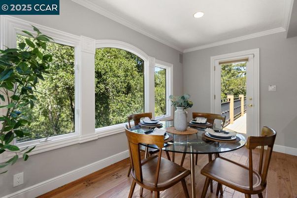 Dining room, Interior, Recessed Lighting, Wood Texture Flooring