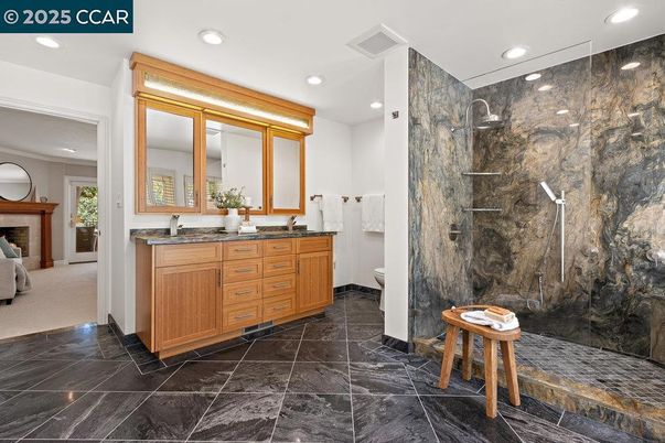 Bathroom, Interior, Marble Walls, Recessed Lighting