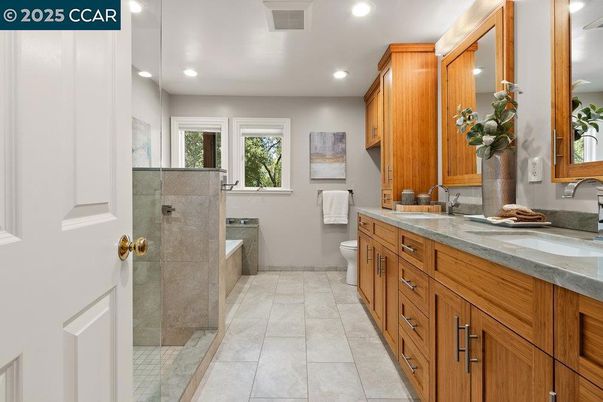 Bathroom, Dual Sink Vanities, Glass Shower, Interior, Recessed Lighting