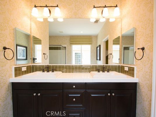 Bathroom, Dual Sink Vanities, Interior, Recessed Lighting, Tile Countertops