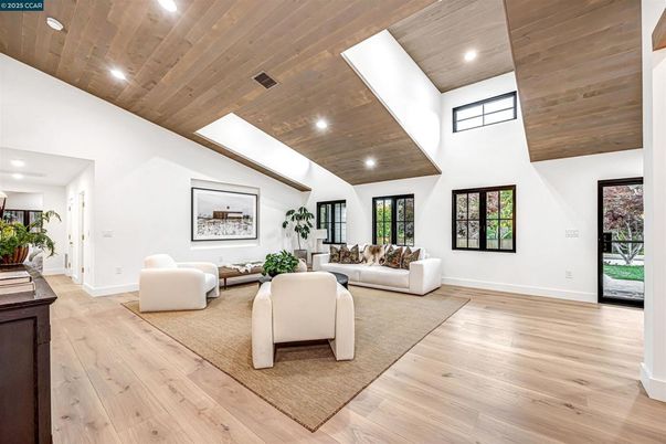 Interior, Living room, Recessed Lighting, Wooden Ceilings, Wood Texture Flooring