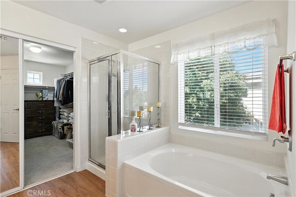 Bathroom, Glass Shower, Interior, Recessed Lighting, Wood Texture Flooring