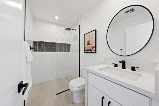 Bathroom, Glass Shower, Interior, Recessed Lighting