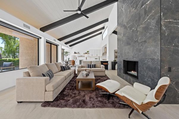 Fireplace, Interior, Living room, Marble Walls, Wooden Beams